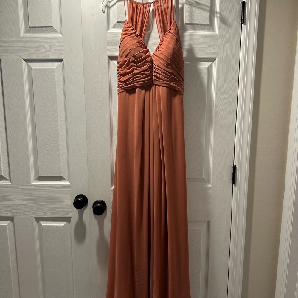 Mori Lee Terracotta Halter Maxi Dress